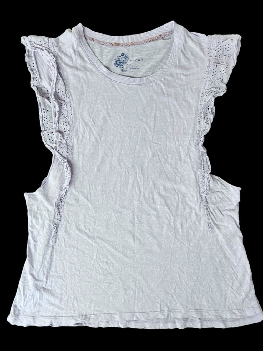 Anthropologie Pilcro Sustainable Ruffle Eyelet Light Purple Tunic Tank Medium